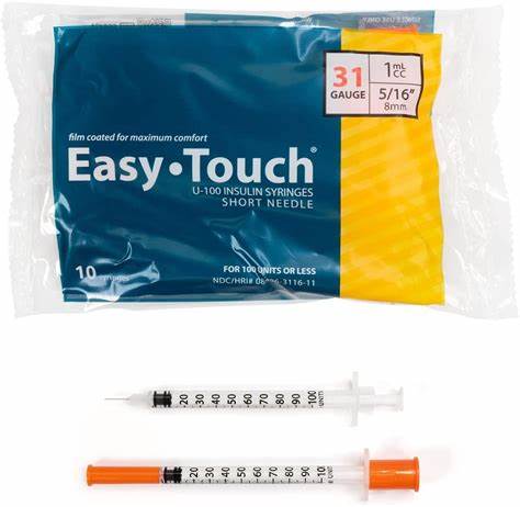 EasyTouch® U-100 Insulin Syringe w/ Pen Needle - 31G, 5/16", 1cc