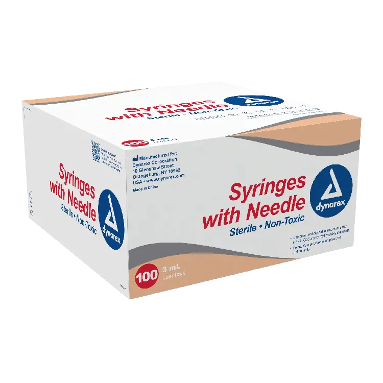 Dynarex Luer Lock Syringe w/Needle, 3mL, 21G x 1", Non-Safety