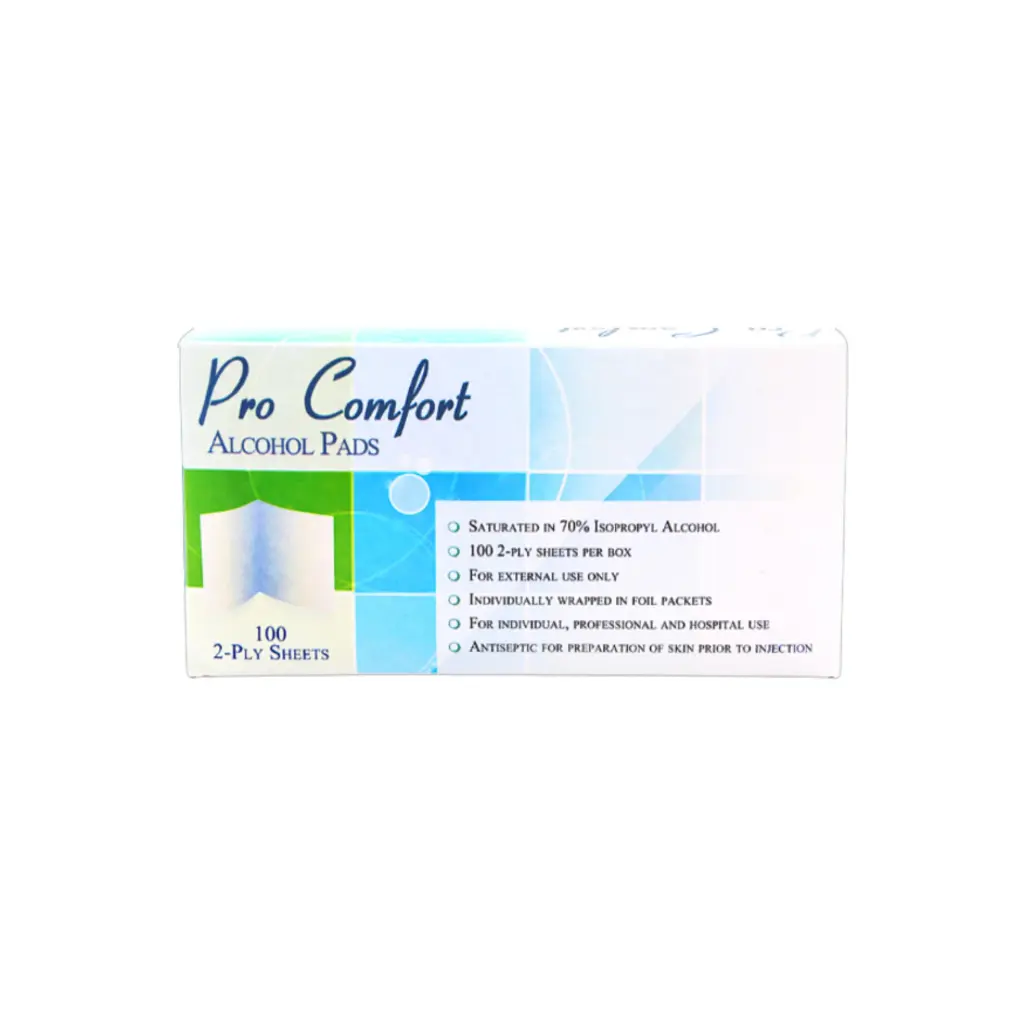 Pro Comfort Alcohol Pads 2-ply, 70% Isopropyl Alcohol 100 per box 