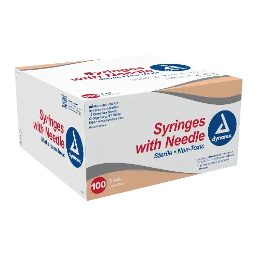 [3239699] Dynarex Luer Lock Syringe w/Needle, 3mL, 22G x 1", Non-Safety 