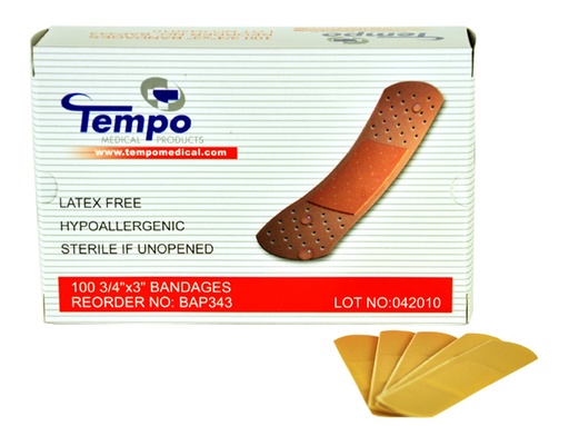 [TEM - BAF343] Tempo Adhesive Bandages, 3/4" x 3"