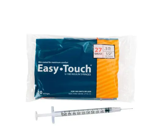 [3332701] EasyTouch® U-100 Insulin Syringe w/ Pen Needle, 27G x 0.5", 0.5mL