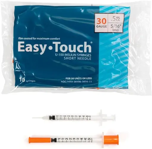 [3332703] EasyTouch® U-100 Insulin Syringe w/ Pen Needle, 30G x 5/16", 0.5mL