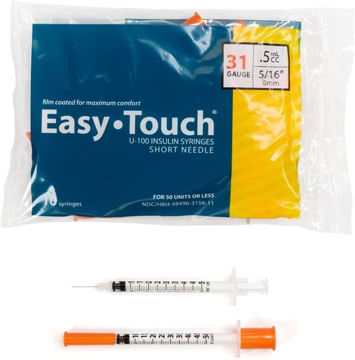 [3332706] EasyTouch® U-100 Insulin Syringe w/ Pen Needle - 31G, 5/16", 0.5cc