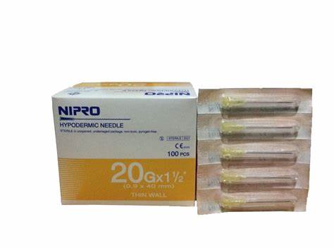 [NIP - AH+2025-1M] Nipro Hypodermic Needle, 20G x 1", Translucent Yellow